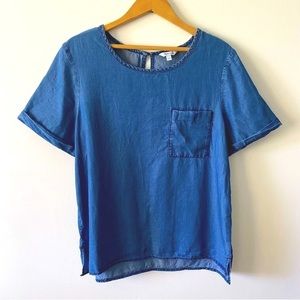Reitmans denim blue lyocell short sleeve shirt size large womens